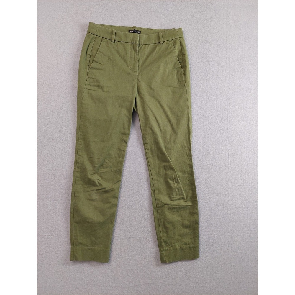 J. Crew Mercantile Women Pant 0 Olive Green Chino Straight Leg Slash Pockets